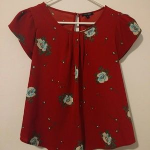 Red/orange Flowered Vintage Blouse